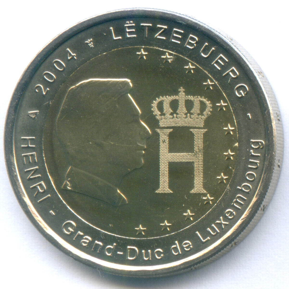 2 евро 2004 год. Люксембург. Герцог Анри Нассау. Биметалл UNC