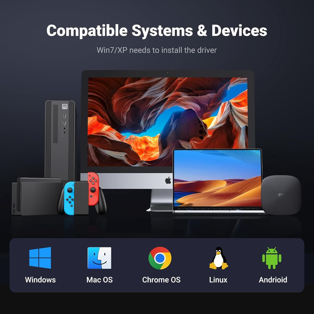 Конвертер USB 3.0 на LAN RJ-45,10/100/1000 Mbps + USB HUB 3 port, 0.2m UGREEN 60554