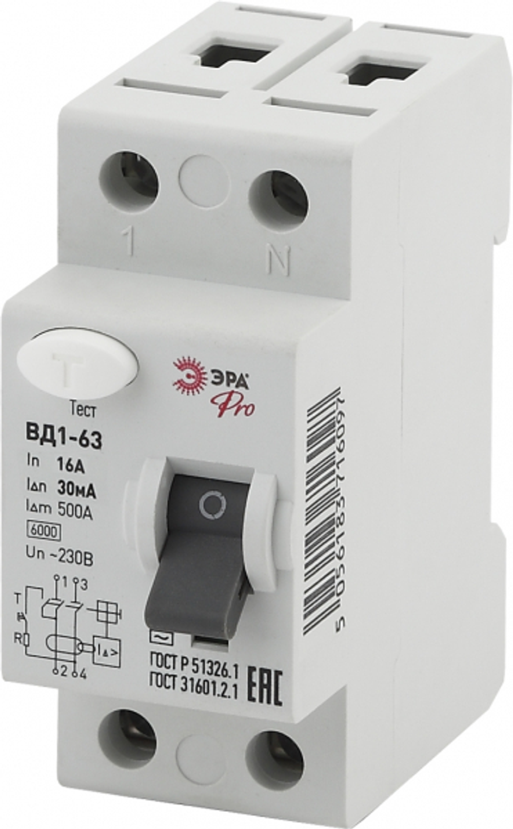 УЗО 1П+N 16А 30мА ЭРА ВД1-63 NO-902-26