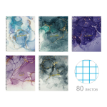 Тетрадь А5 80л. клетка "Мрамор" 5 видов (Альт)
