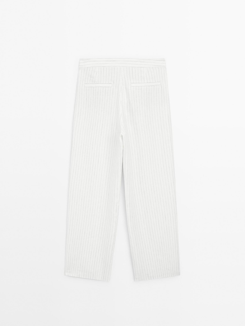 Massimo Dutti Брюки из 100% льна в полоску с пряжкой, белый
