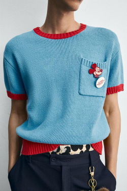 ZARA HARRY LAMBERT X DISNEY ТРИКОТАЖНАЯ ФУТБОЛКА С КОНТРАСТНОЙ ОТДЕЛКОЙ, СИНИЙ