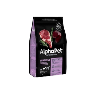 Сухой полнорационный корм холистик с бараниной и потрошками для взрослых собак средних пород с чувствительным пищеварением AlphaPet Superpremium 7 кг