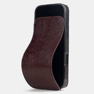 Чехол для iPhone 16 Pro кожаный, ящерица бордового цвета