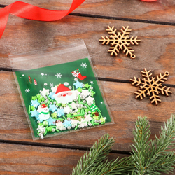 Пакет БОПП с липкой лентой, "Счастливого Рождества", 10 х 10+3см, 10 шт