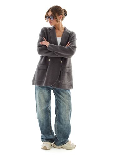 Двубортный темно-серый жакет из кашемира