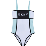 Купальник слитный DKNY Белый/Салатовые и черные вставки/Белый логотип (Девочка)