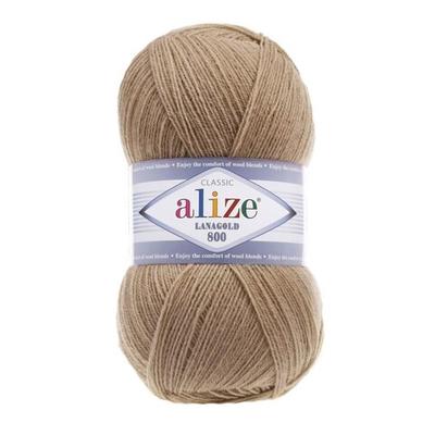 ALIZE "LANAGOLD 800", 49% шерсть, 51% акрил, 100 гр, 800 м, 466 тёмно-бежевый