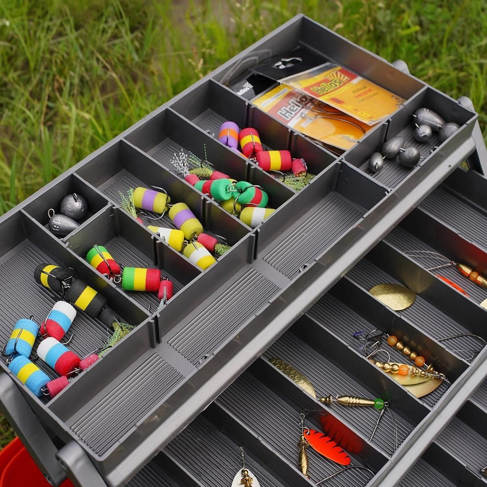 Ящик рыболовный для хранения снастей трехполочный оранжевый
