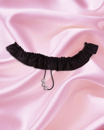 Черные кружевные стринги с жемчужной нитью (44) (Цвет: черный)