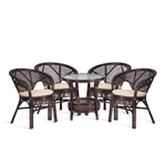 Комплект "PELANGI" (стол со стеклом + 4 кресла) с подушками, ротанг, кресло 65х65х77см, стол диаметр 64х61см, walnut (грецкий орех)