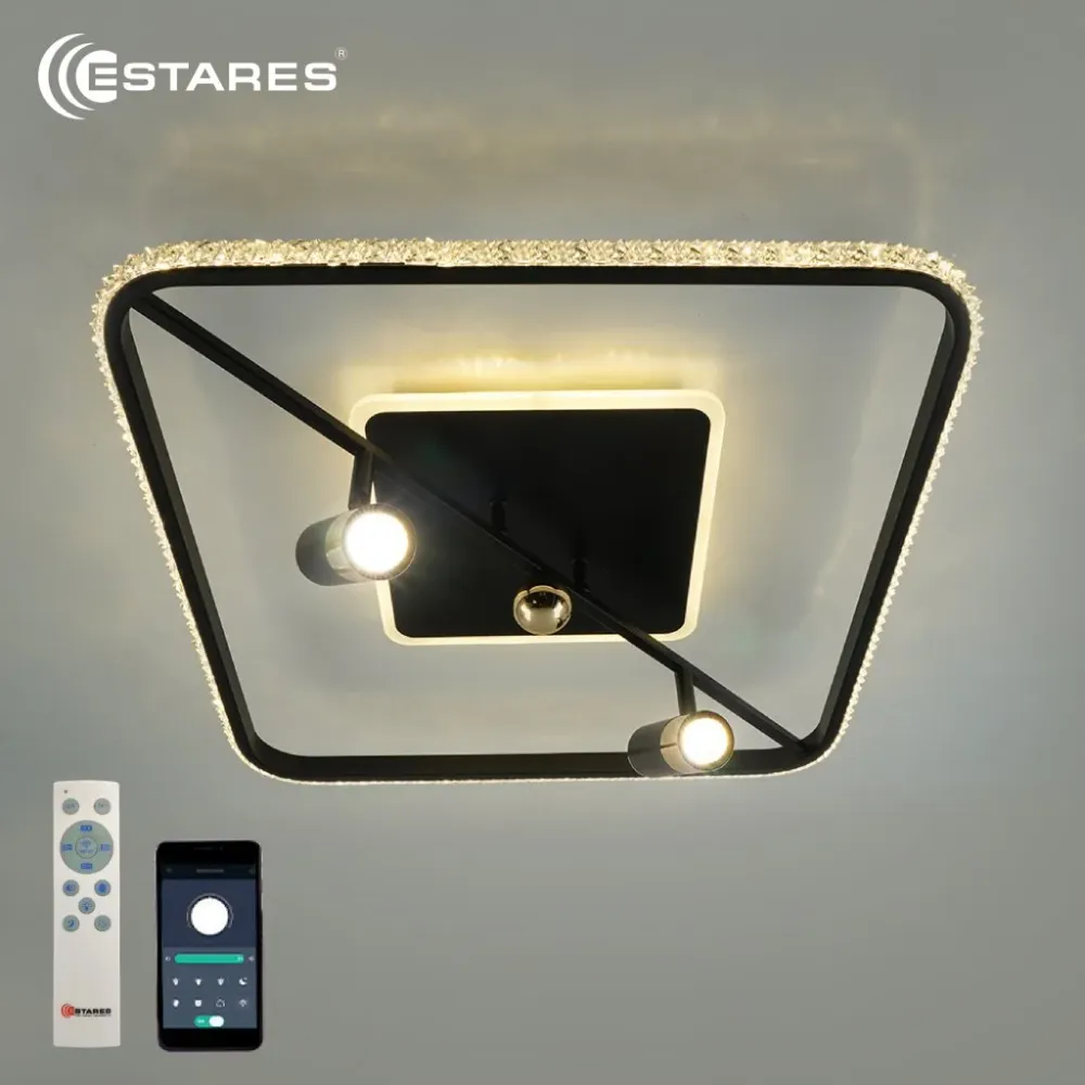 Управляемая светодиодная люстра SIRENA 66W 2S-APP-500x500x183-BLACK/GOLD/CRYSTAL-220-IP20