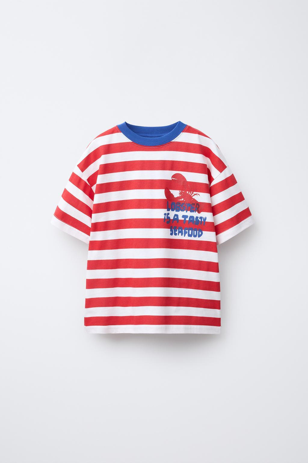 ZARA ФУТБОЛКА В ПОЛОСКУ С ПРИНТОМ, КРАСНЫЙ