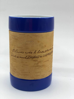 Кружка малая фарфоровая без ручки c берестой и с цитатами Лермонтова. Lermontov forever.