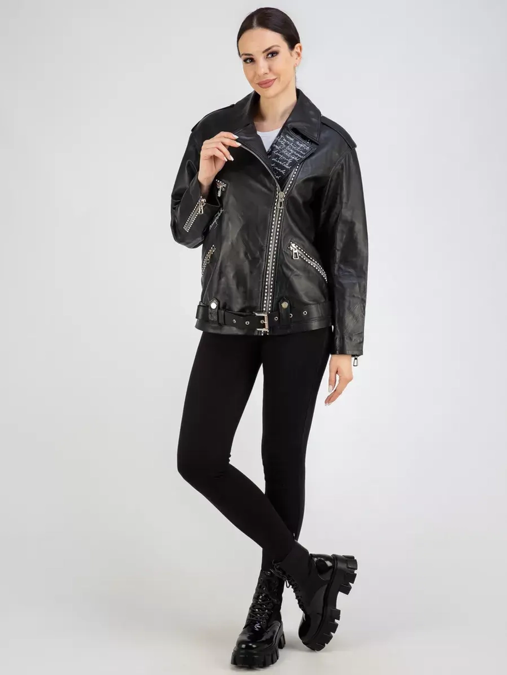 Кожаная куртка демисезонная оверсайз косуха