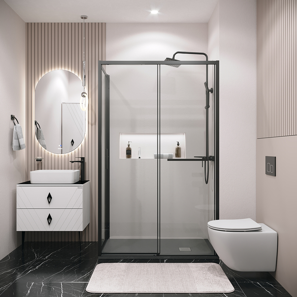 Душевой уголок Grossman Style 110х70 120.K33.05.1170.21.00 профиль Черный матовый стекло прозрачное