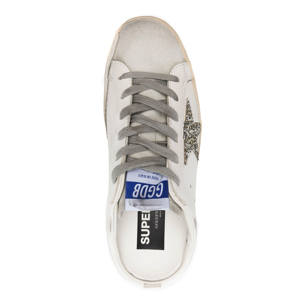Женские Golden Goose Superstar Sabot with Platinum Glitter Star and Suede Tongue