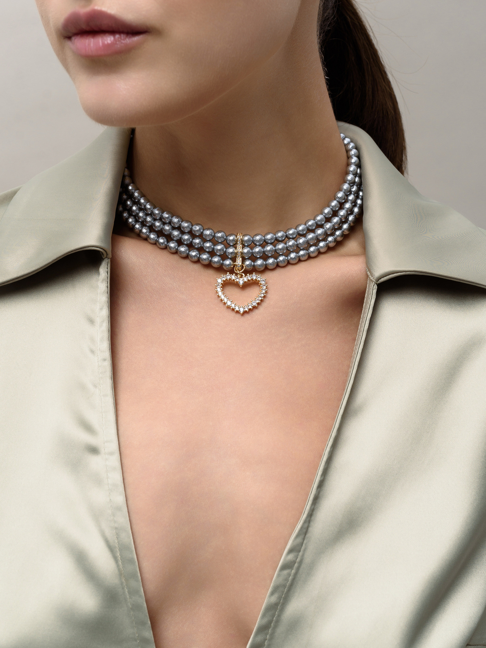 Чокер "Delicacy" cotton pearl Dark Grey Gold