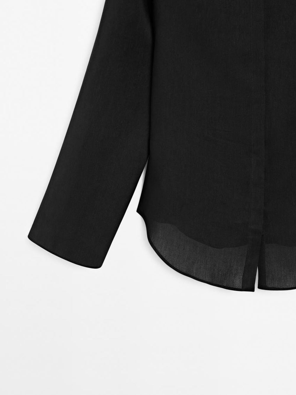 Massimo Dutti Рубашка с воротником-лодочкой из льняной смеси - Limited Edition, черный