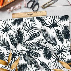 Ткань сатин черные листья