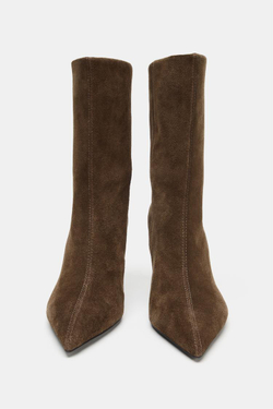 ZARA КОЖАНЫЕ БОТИЛЬОНЫ НА КАБЛУКЕ, КОРИЧНЕВЫЙ