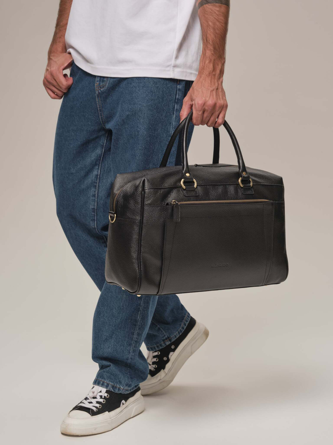 Сумка кожаная дорожная черная