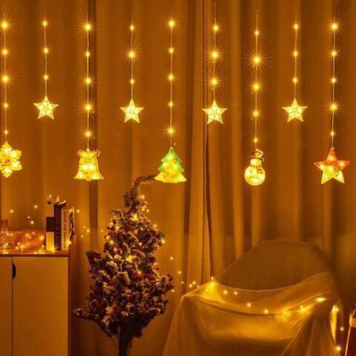 Гирлянда бахрома "Рождество" ш2,5м* в0,45/0,65м,96ламп LED, прозр.пров, 8реж, IP-20,Тепл.бел. (Серпа