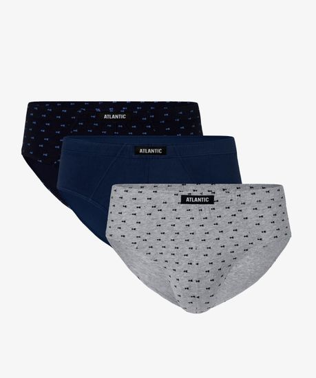 Мужские трусы (3шт) слипы классика Atlantic 3MP-126, темно-синие + темно-голубые + серый меланж