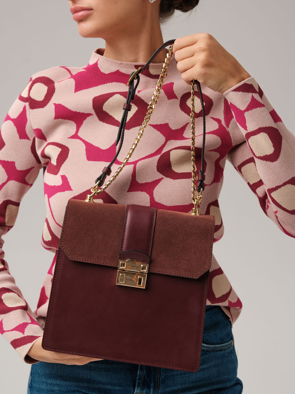 Кожаная сумка Deboro 30547 бордовый бархат