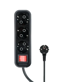 Сетевой фильтр Гарнизон с базовой защитой с заземлением с выключателем 3 розетки, 16А, 7 метров черный EPB-G3-16-B-7