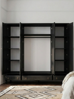 Шкаф 233х68х220, Джоли, распашной, 4 двери, с ящиками для одежды, из массива березы, черный, Makosa