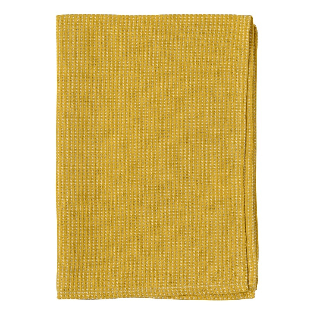 Полотенце кухонное вафельное горчичного цвета из коллекции essential, 50х70 см