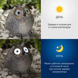 Светильник уличный ЭРА ERAFYS01-08 Сова серая на солнечной батарее полистоун 11,5 см | Садовые декоративные светильники