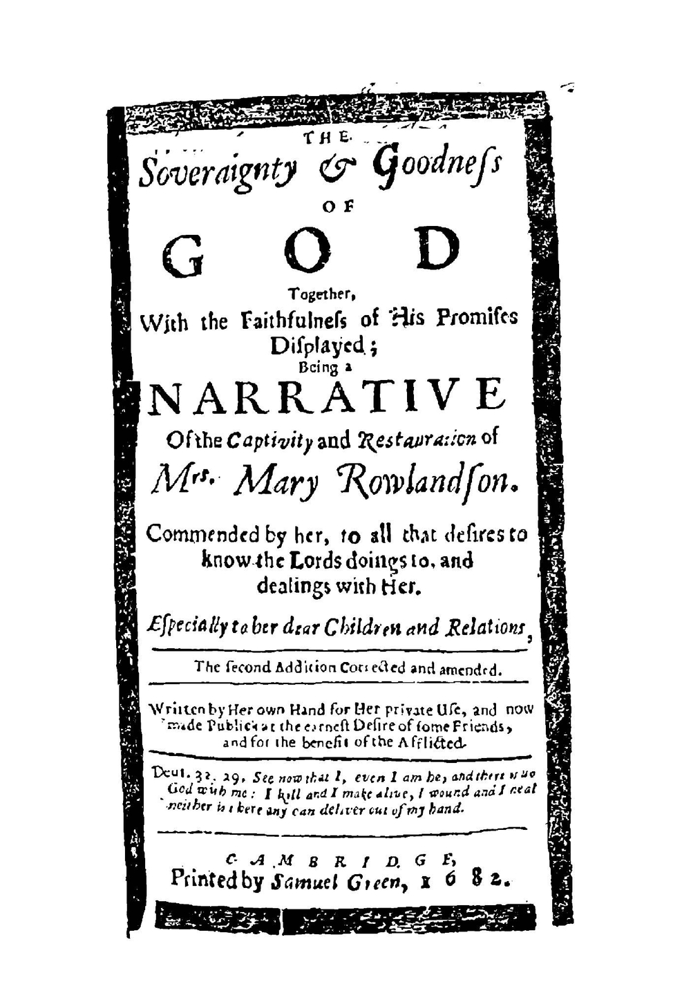 The Narrative of the Captivity and Restoration of Mrs. Mary Rowlandson | Mary Rowlandson