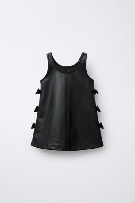 ZARA САРАФАН ПОД КОЖУ С ЗАВЯЗКАМИ, ЧЕРНЫЙ