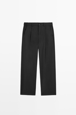 Massimo Dutti Свободные шерстяные брюки с вытачками, черный
