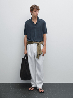 Massimo Dutti Поло из смесового льна, темно-синий