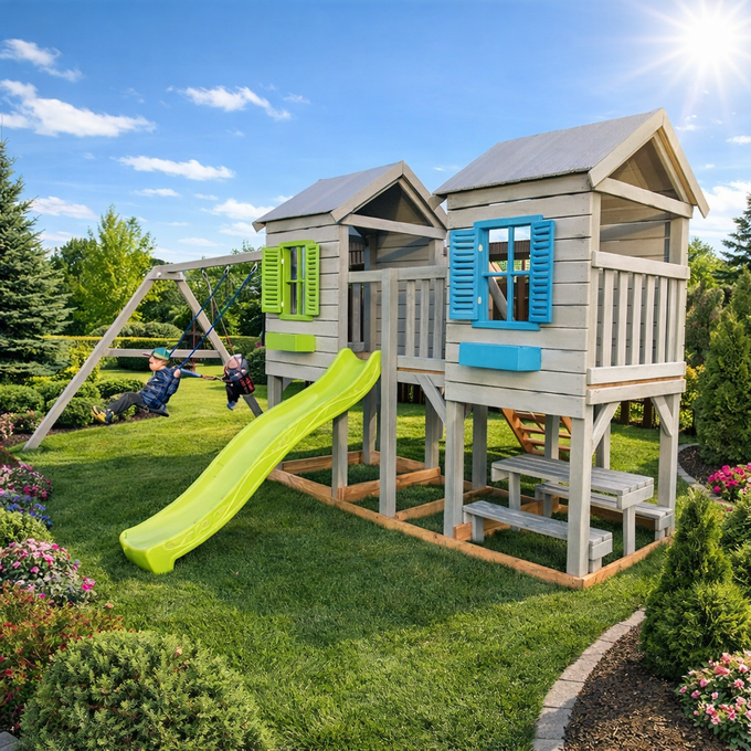 Детский деревянный домик с качелями на цепях Флоренция