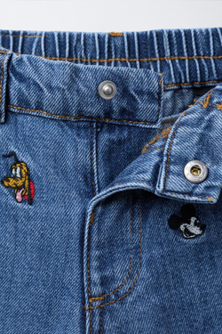 ZARA ДЖИНСЫ BAGGY С ВЫШИВКОЙ MICKEY MOUSE AND FRIENDS © DISNEY, ВЫЦВЕТШИЙ СИНИЙ