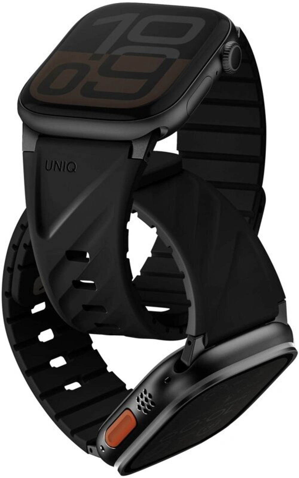 Сменный ремешок Uniq FLUO Silicone Rubber для Apple Watch 44/45/49мм, Rubber Black (49-40MM-FLUOMBLK)