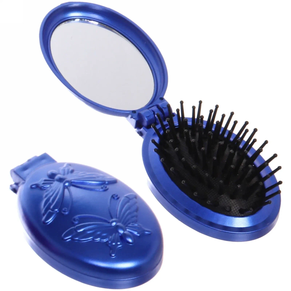 Расческа для волос массажная складная с зеркалом «Beauty Room», овал, узор бабочка, микс 4 цвета, 9*5,5см●