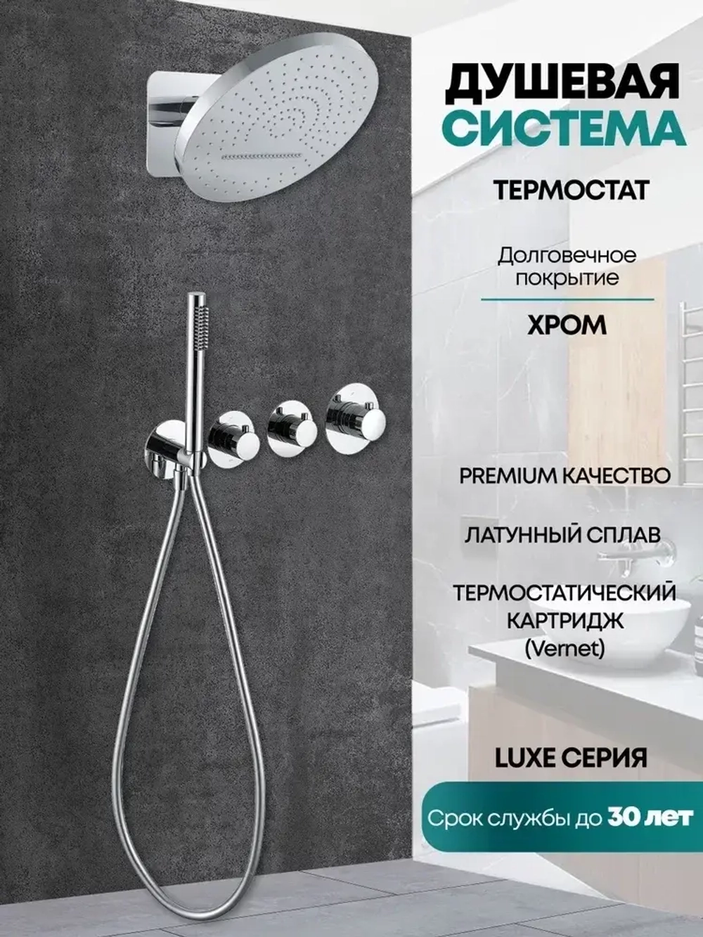 Душевая система скрытого монтажа Grocenberg GB5020CR с Термостатом Vernet (Франция)