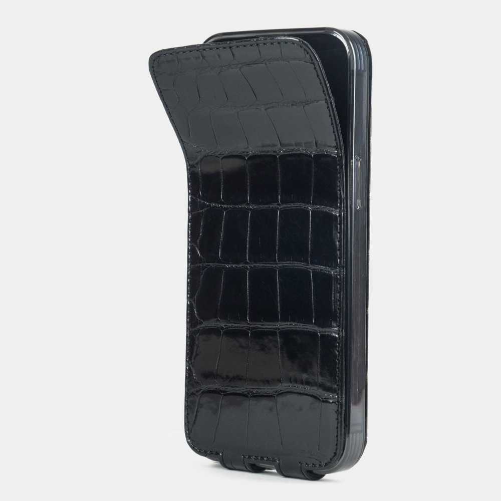 Чехол кожаный для iPhone 14 Pro Max черного цвета