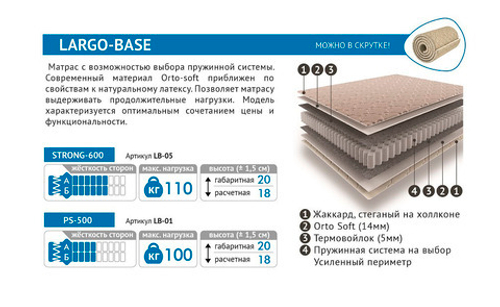 Матрас Largo-base PS-500 1400*2000 LB-01  Мелодия сна