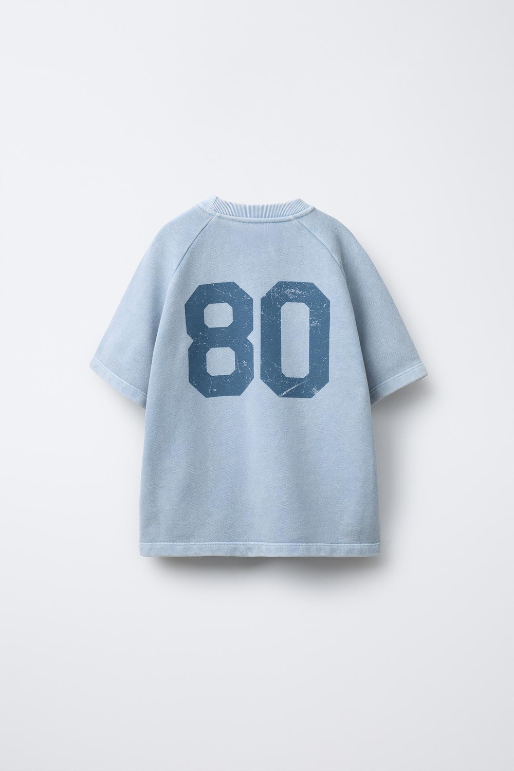 ZARA ФУТБОЛКА С РУКАВАМИ РЕГЛАН И ПРИНТОМ, СИНИЙ