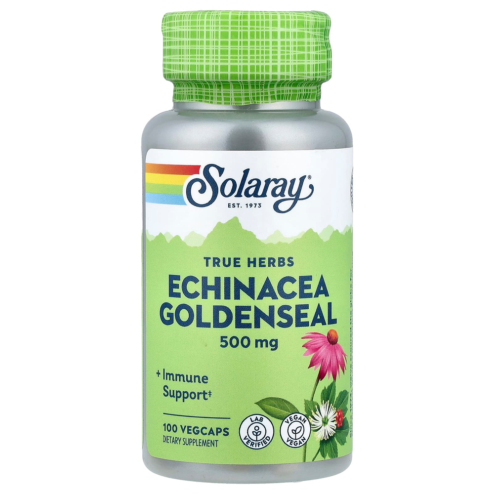 Solaray, True Herbs, эхинацея и желтокорень, 100 растительных капсул