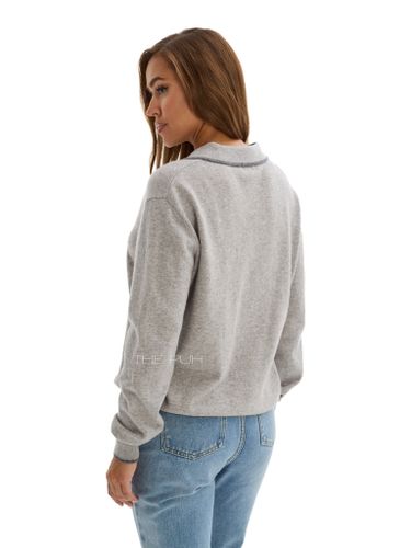 Светло-серое поло с длинным рукавом из шерсти