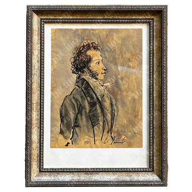 [Наследие В. А. Дувидова] Устинов Е. А. Портрет А. С. Пушкина. Смешанная техника. 1981 г.