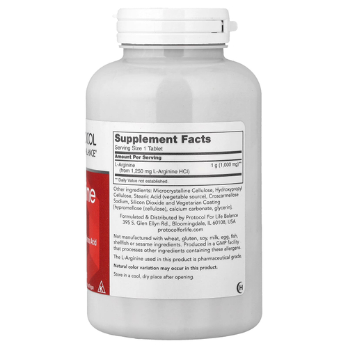 Protocol for Life Balance, L-аргинин, 1000 мг, 120 таблеток