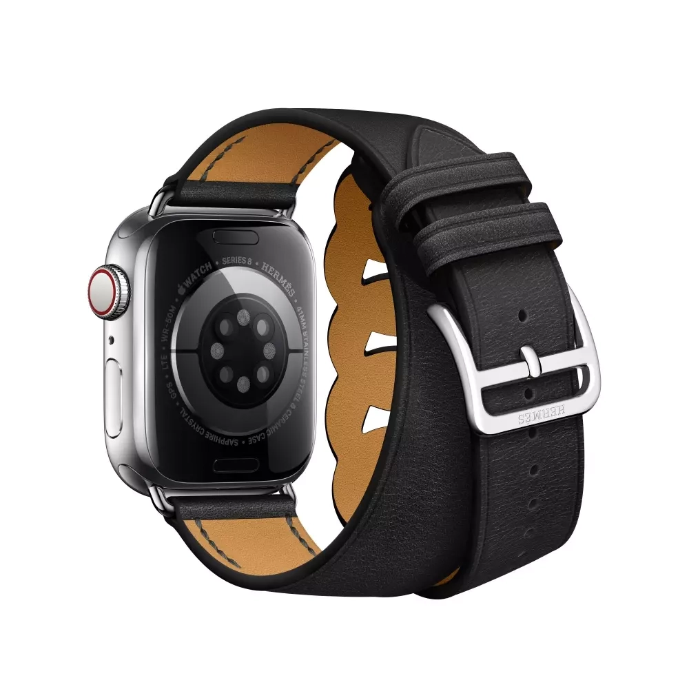 Apple Watch Series 8 Hermes 41mm, двойной кожаный ремешок черного цвета с кожаной цепью